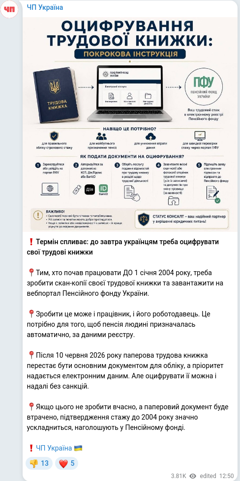 Telegram publication screenshot