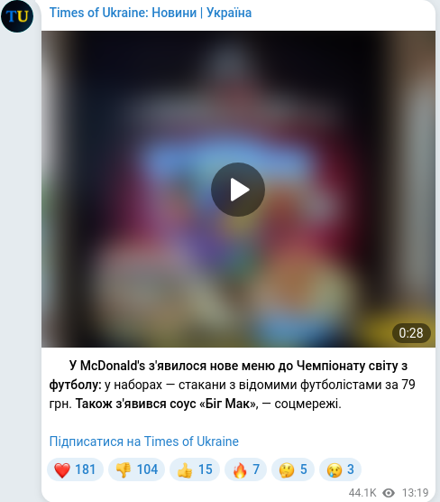Скріншот Telegram-публікації