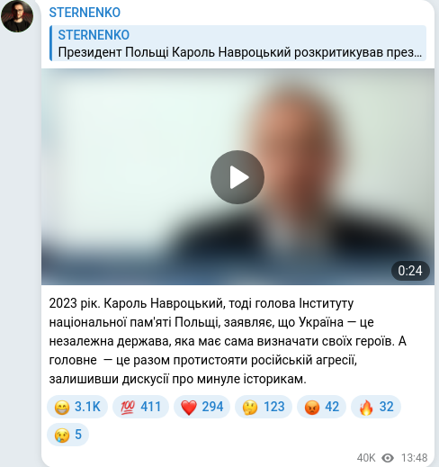 Скріншот Telegram-публікації