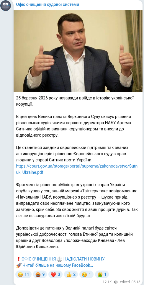 Telegram publication screenshot