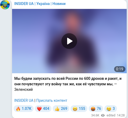 Скріншот Telegram-публікації