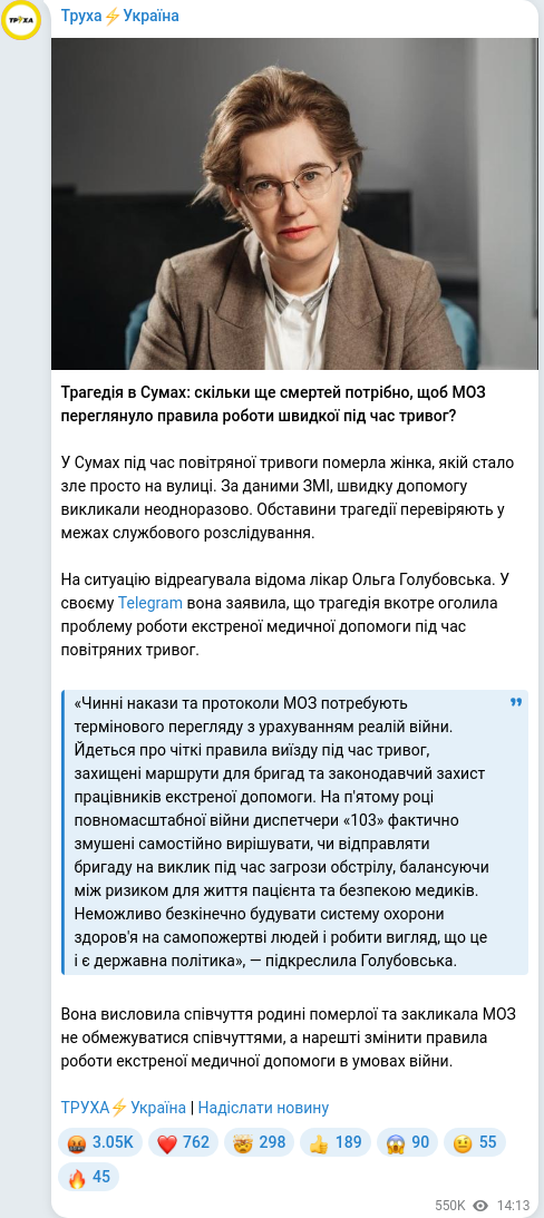 Telegram publication screenshot