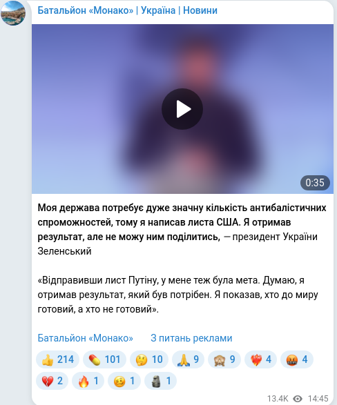 Telegram publication screenshot