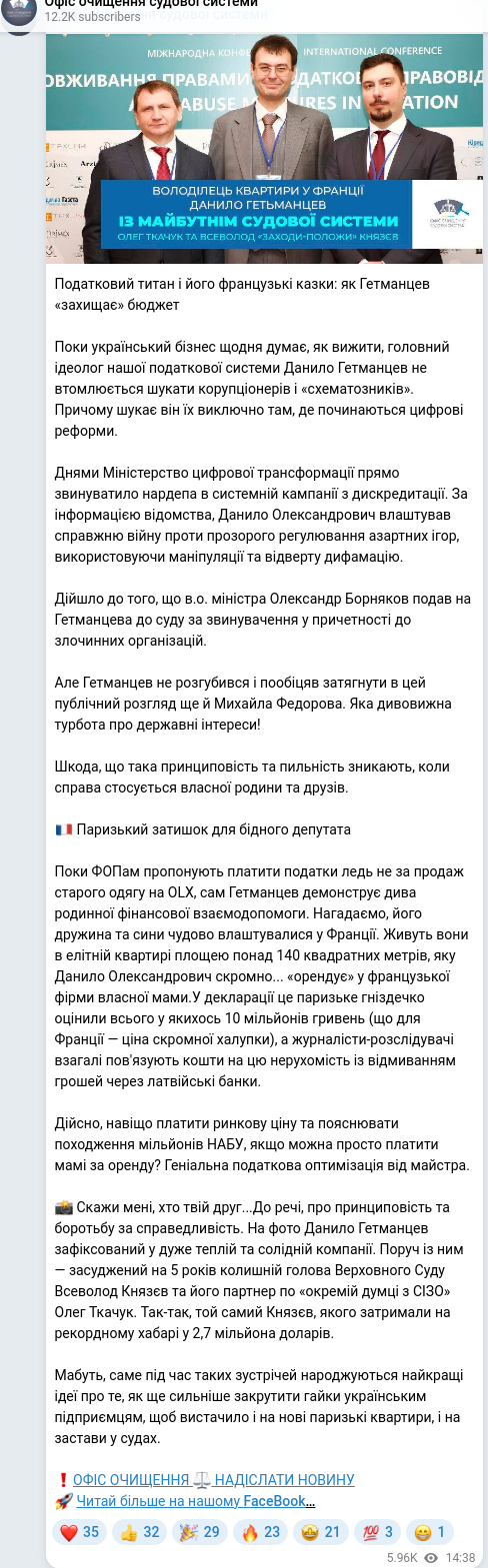 Скріншот Telegram-публікації