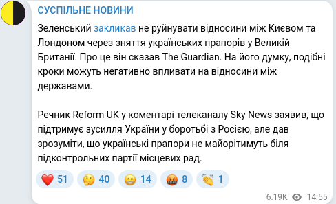 Скріншот Telegram-публікації