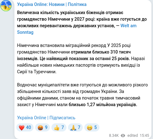 Telegram publication screenshot