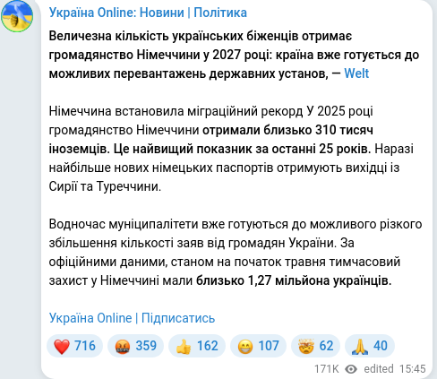 Telegram publication screenshot