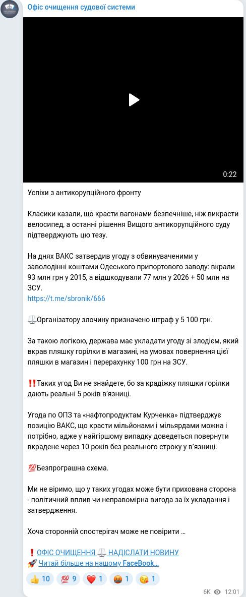 Telegram publication screenshot