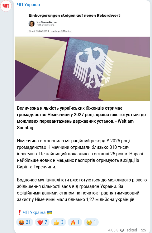 Telegram publication screenshot