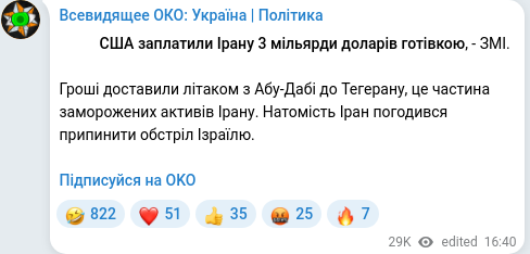 Скріншот Telegram-публікації