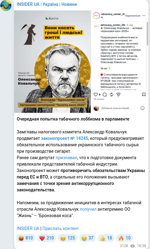 Скріншот Telegram-публікації
