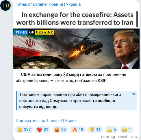 Скріншот Telegram-публікації