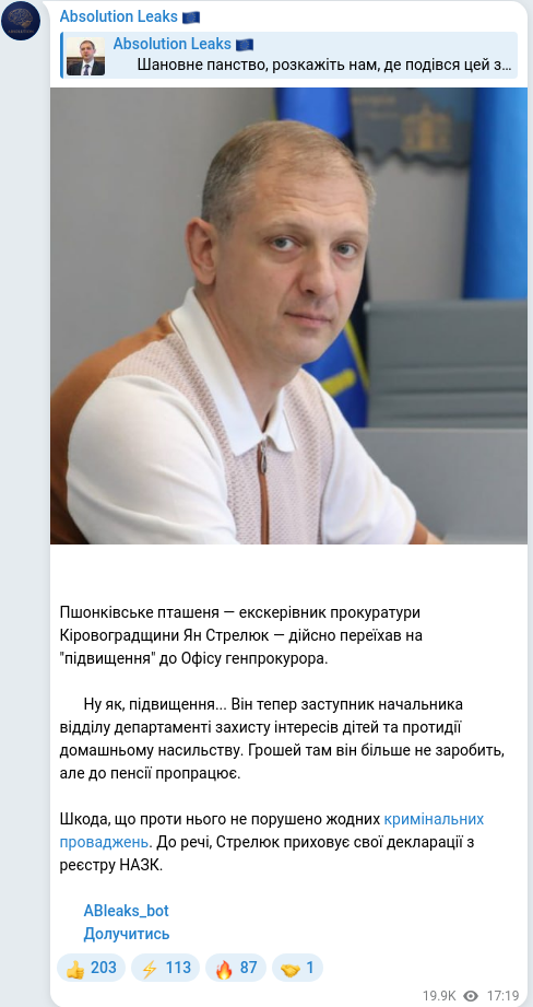 Скріншот Telegram-публікації