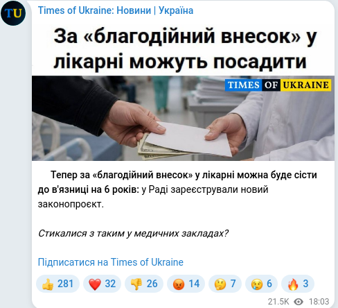 Скріншот Telegram-публікації