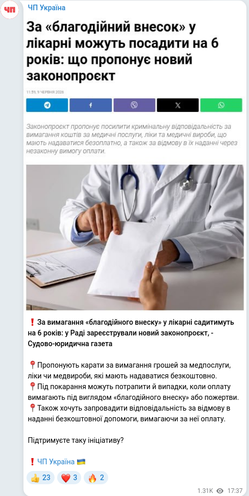 Telegram publication screenshot