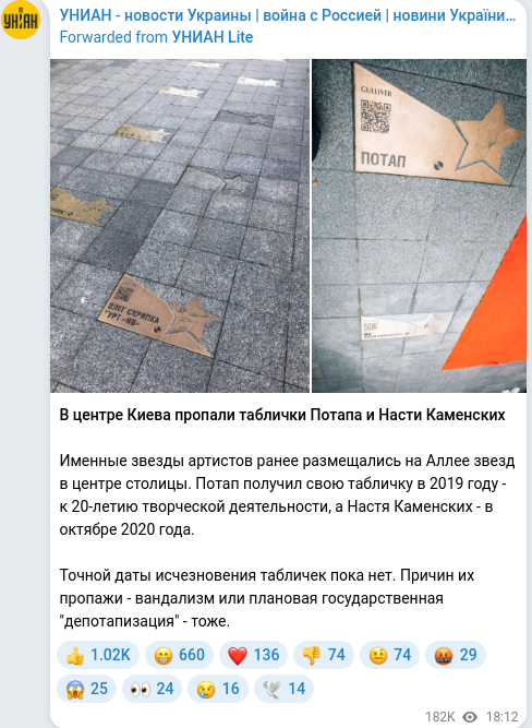 Скріншот Telegram-публікації