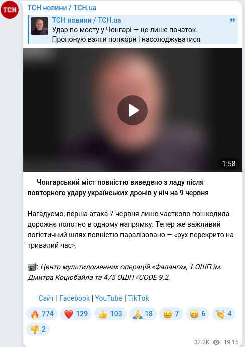 Скріншот Telegram-публікації