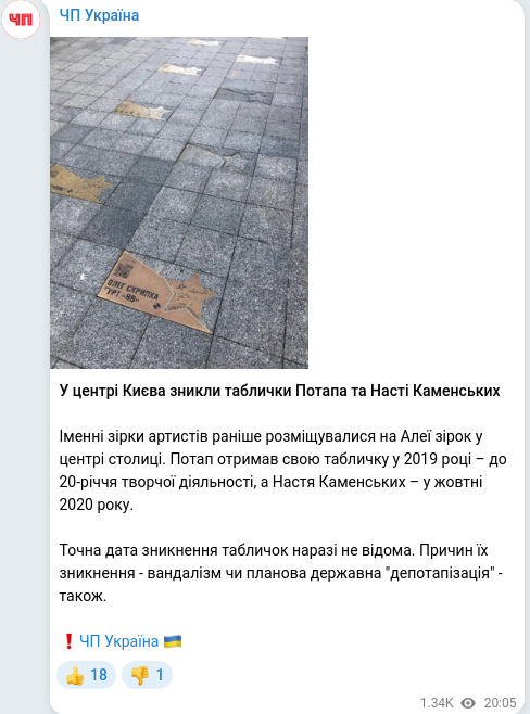 Telegram publication screenshot
