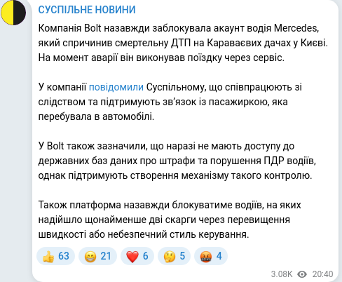 Скріншот Telegram-публікації