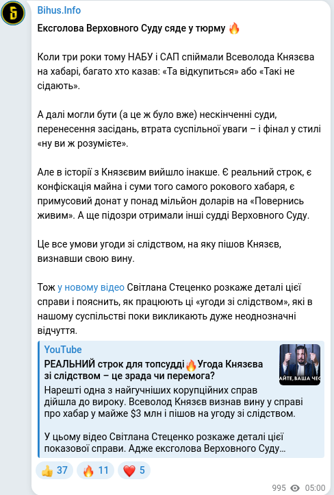 Скріншот Telegram-публікації