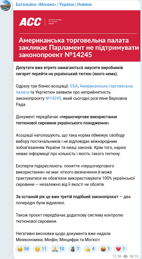 Скріншот Telegram-публікації