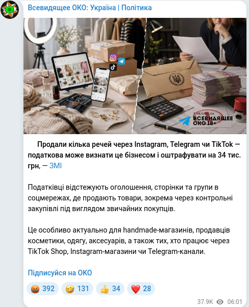 Скріншот Telegram-публікації
