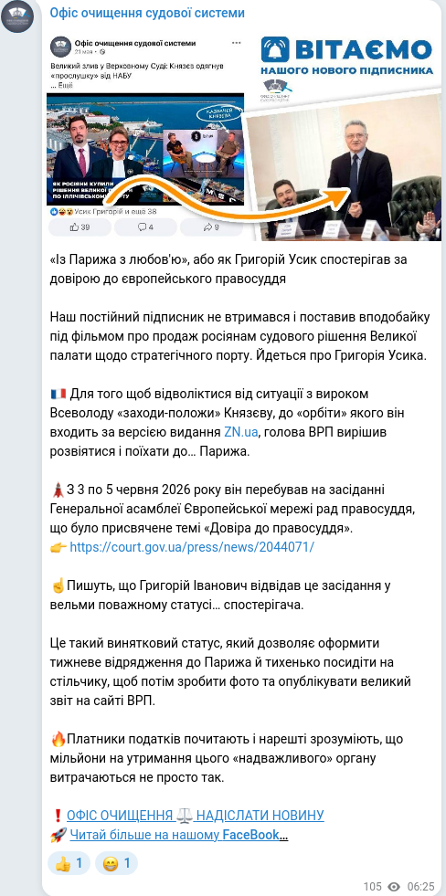 Скріншот Telegram-публікації