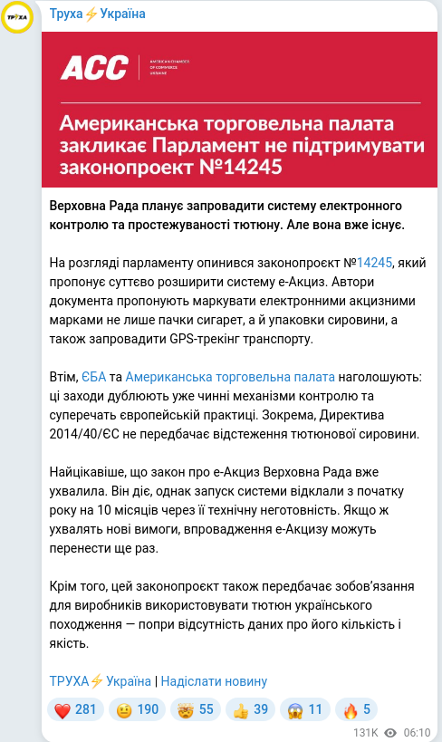 Скріншот Telegram-публікації