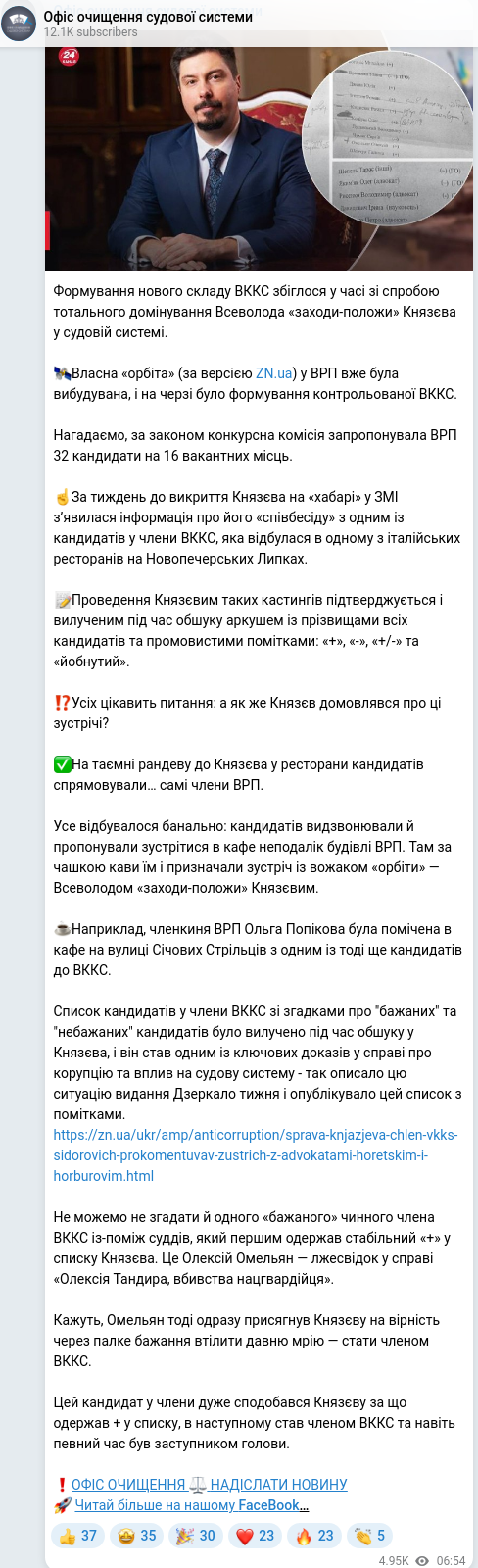 Скріншот Telegram-публікації