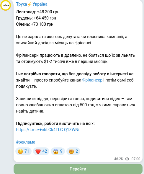 Скріншот Telegram-публікації