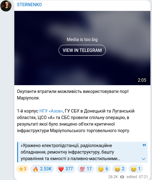 Скріншот Telegram-публікації