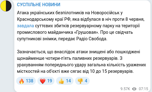 Скріншот Telegram-публікації