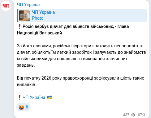 Скріншот Telegram-публікації