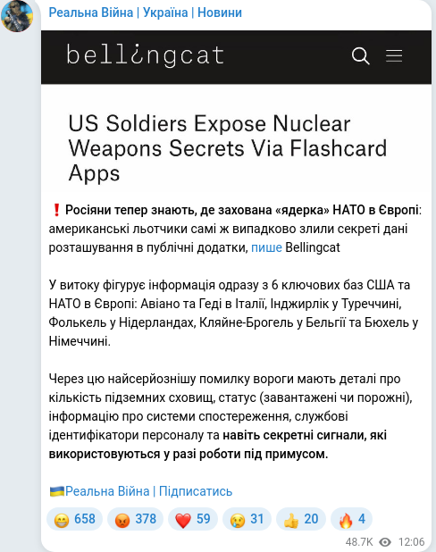 Скріншот Telegram-публікації