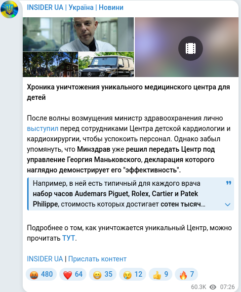 Скріншот Telegram-публікації