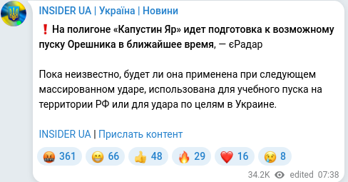 Скріншот Telegram-публікації
