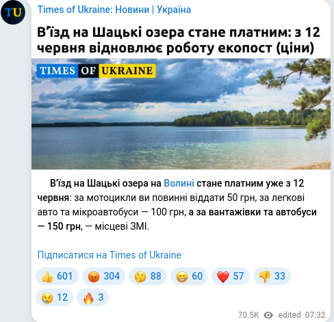 Скріншот Telegram-публікації