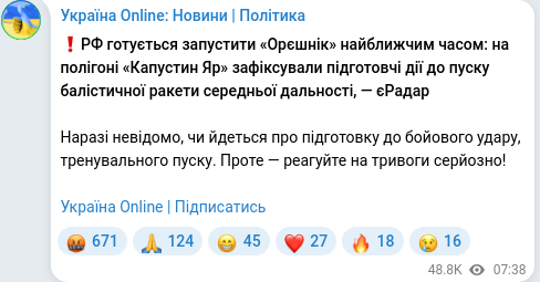 Скріншот Telegram-публікації