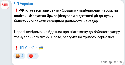 Скріншот Telegram-публікації