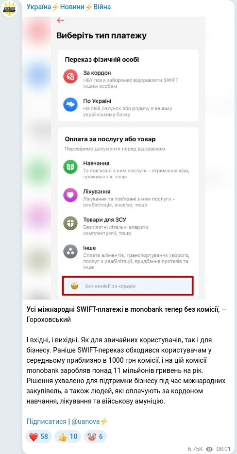 Скріншот Telegram-публікації