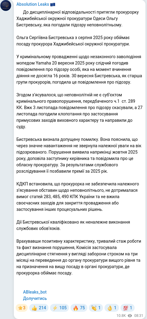 Скріншот Telegram-публікації