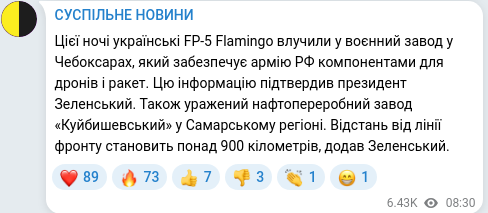 Скріншот Telegram-публікації