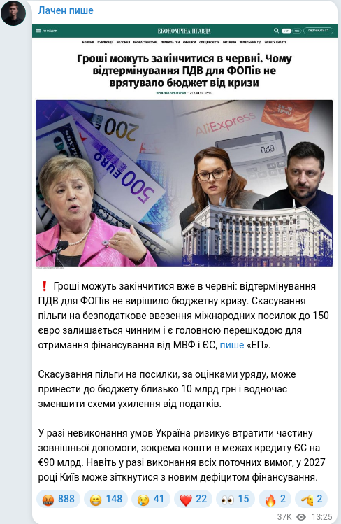 Скріншот Telegram-публікації