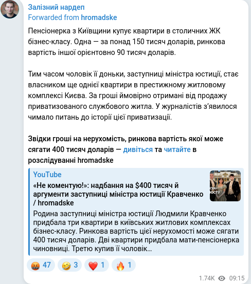 Скріншот Telegram-публікації