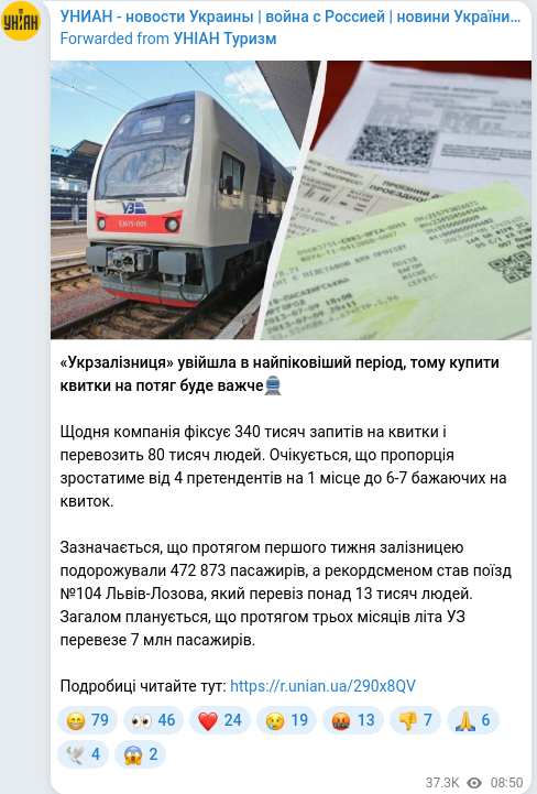 Скріншот Telegram-публікації