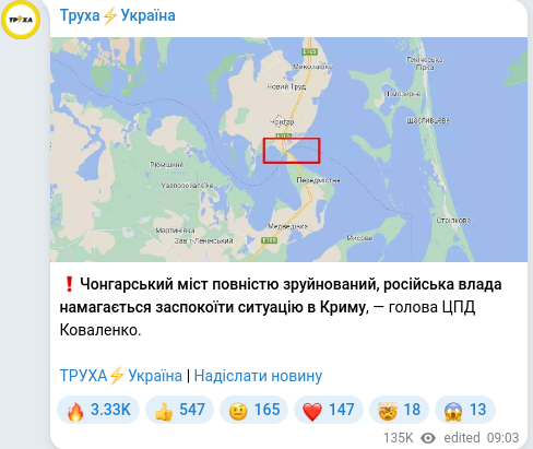 Скріншот Telegram-публікації