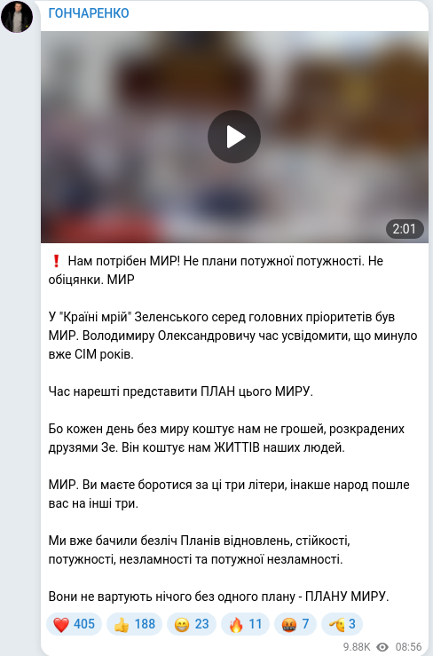 Скріншот Telegram-публікації
