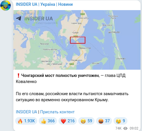 Скріншот Telegram-публікації
