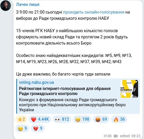 Скріншот Telegram-публікації