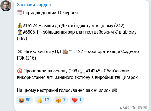 Скріншот Telegram-публікації